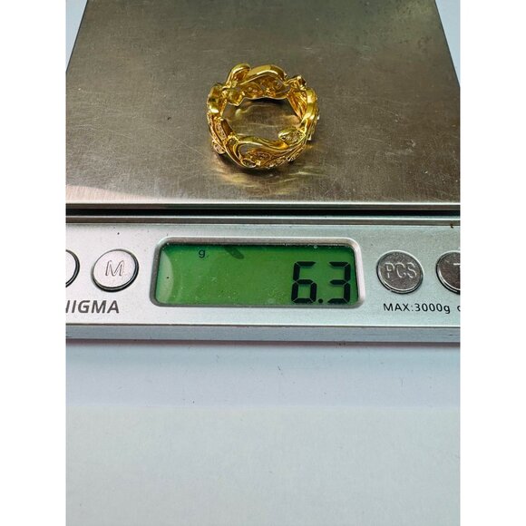 Estate Gold Over 925 Silver Leaf Band Ring w/ CZ Accents, Size 9, 6.3g Vintage - Picture 9 of 10